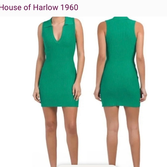 🤎HOUSE OF HARLOW Ribbed Collared Dress Sculpt Knit Polo Dress-SZ M🤎NWT - Picture 15 of 16
